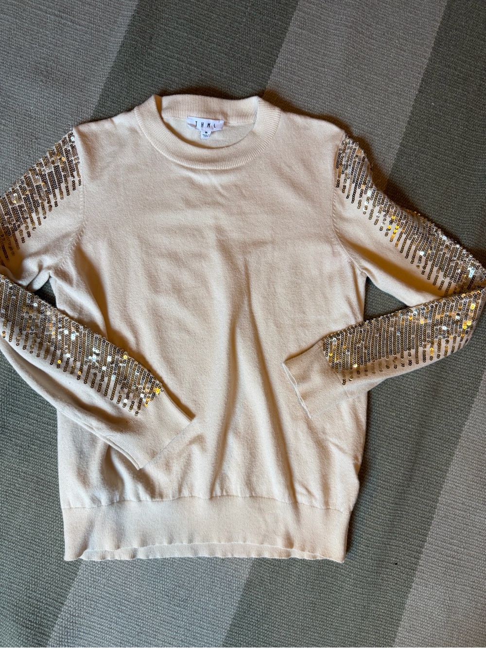 Sequin-Embellished Cream Sweater